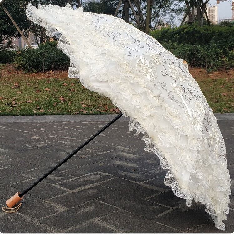 HualiBaLa - Foldable Sunscreen Sequin Princess Lolita Parasol Multicolors ivory