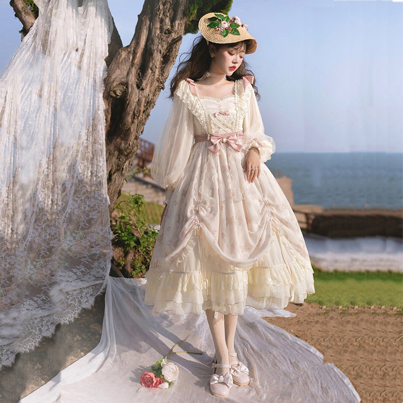Letters from Unknown Star~Time Stationery~Elegant Lolita Long Sleeve OP Dress 11516:142200