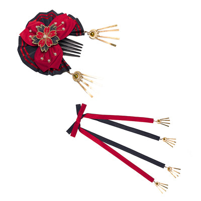 Youruipai~Japanese Wa Lolita Tea Party Red Dress Free size tuck comb 