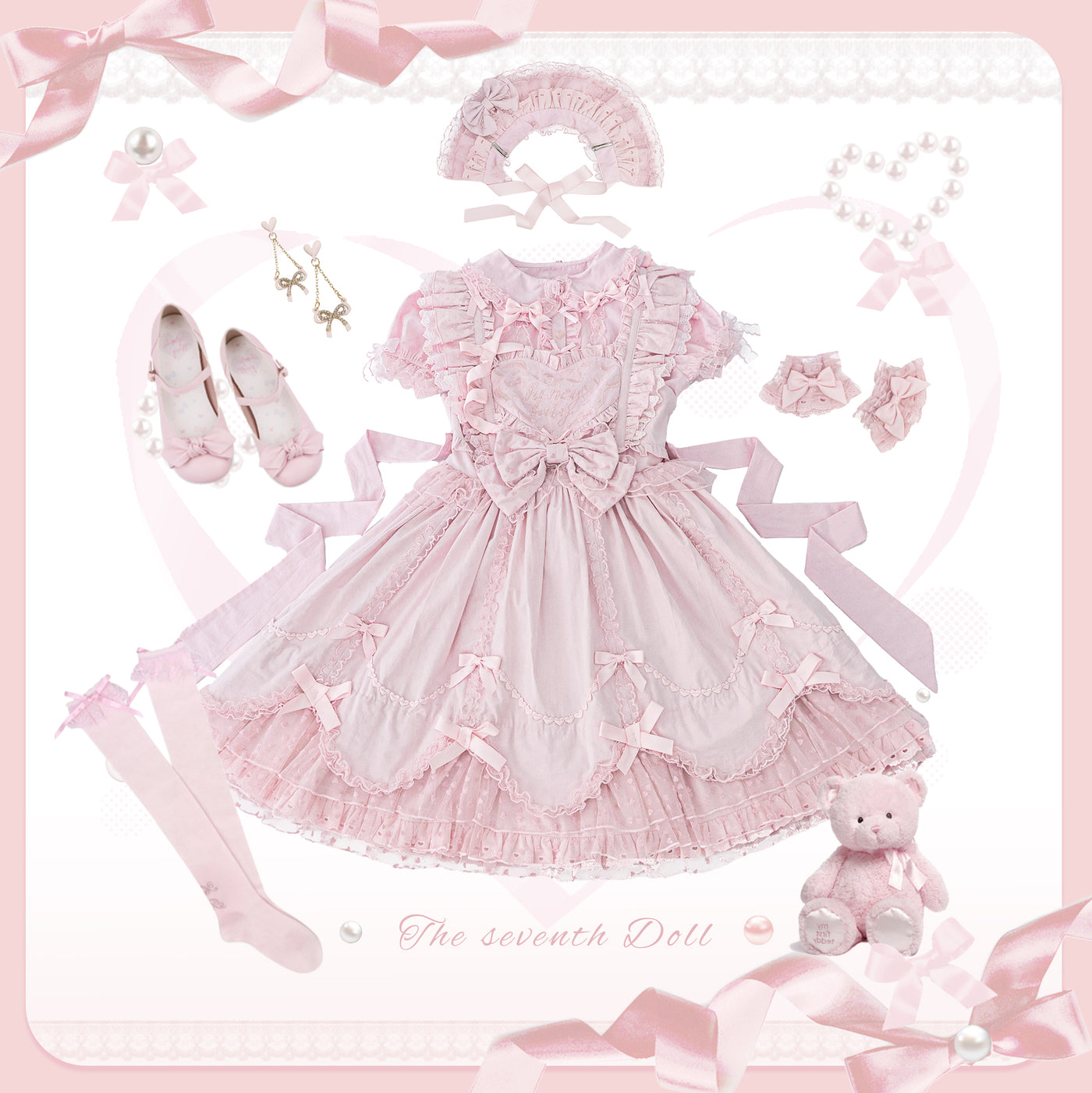 (Buy for me) The Seventh Doll~Sweet Doll Lolita Cotton Jumper Dress S pink&pink JSK only 