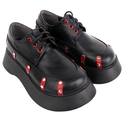 Angelic Imprint～Round-toe Black Casual Lolita Puck Platform Shoes 35 5cm heel black 