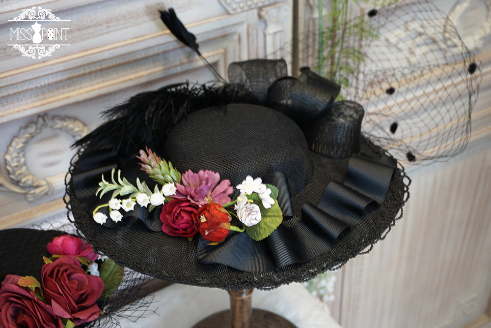Miss point~Sally's Garden~Country Lolita Straw Top Hat large black top hat  