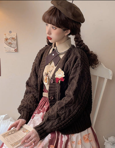 Miss Point~Little Becca~Twist Stick Knitted Lolita Sweater Cardigan free size brown 
