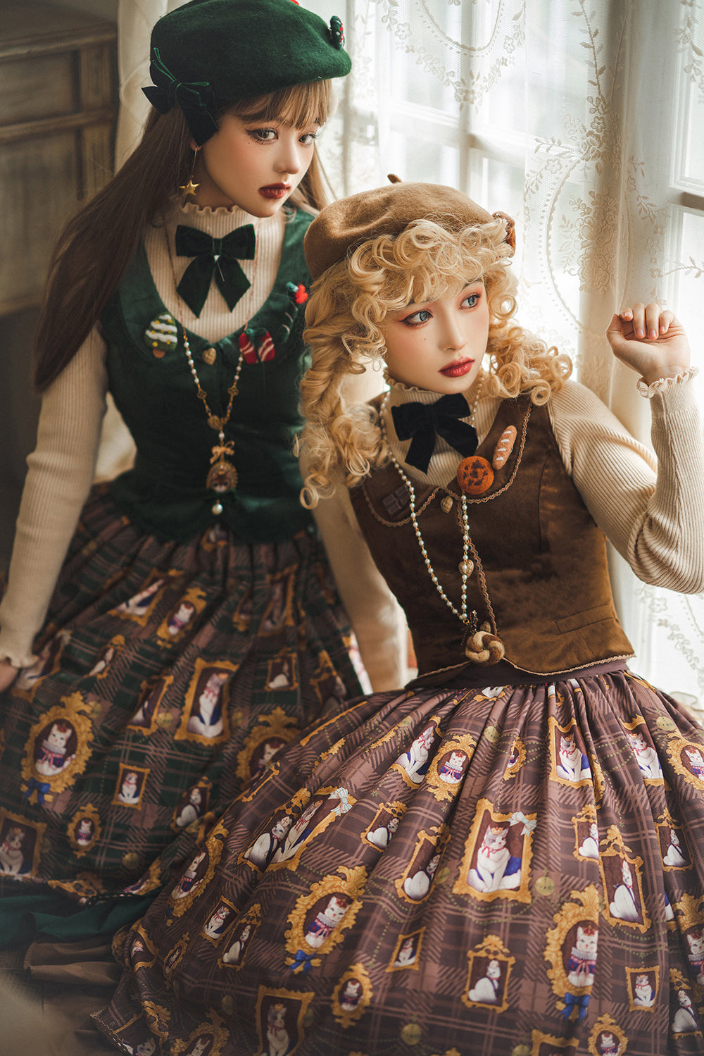 Miss Point~Christmas Preppy Style Velvet Lolita SK Vest Set   