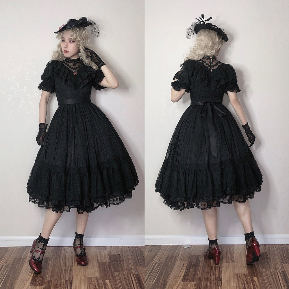 Miss Point~Woody Rose~Pure Color Lolita OP XS black 
