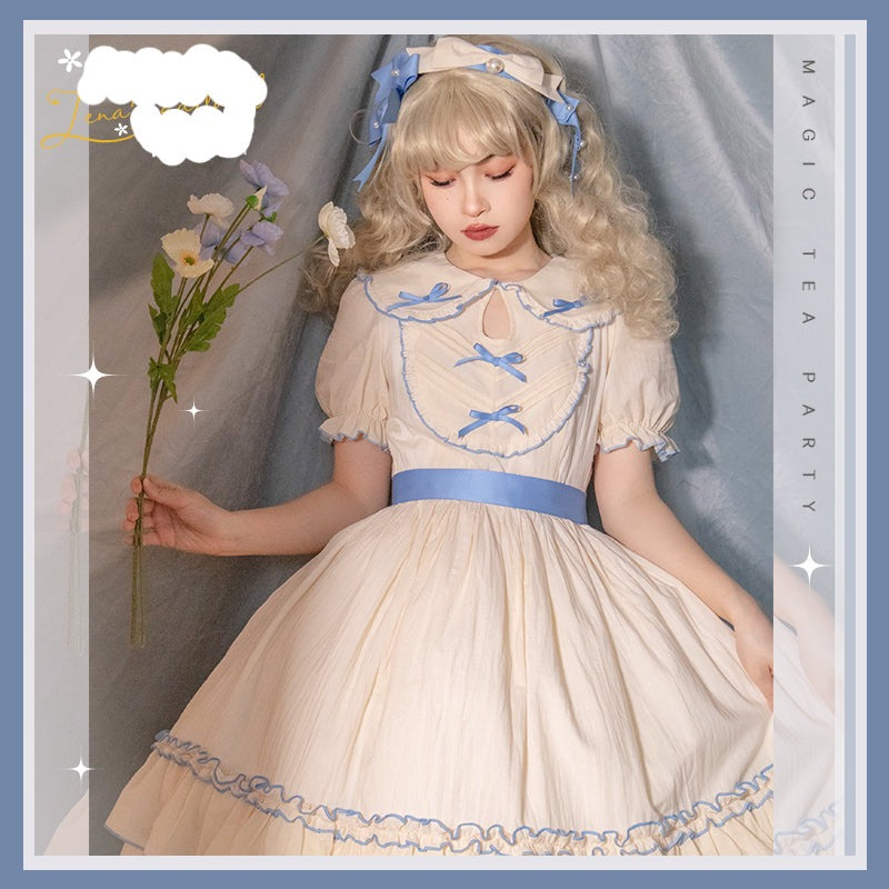 Magic Tea Party - Lena's Garland - Solid Color Lolita OP S ivory and blue