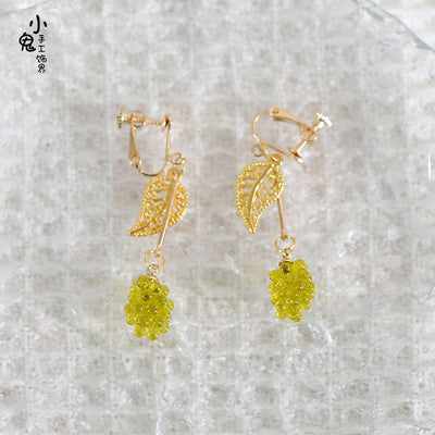 Xiaogui~Grapery Lolita Earring Necklace Lolita Accessory No.10 green grape with leaf ear clips  