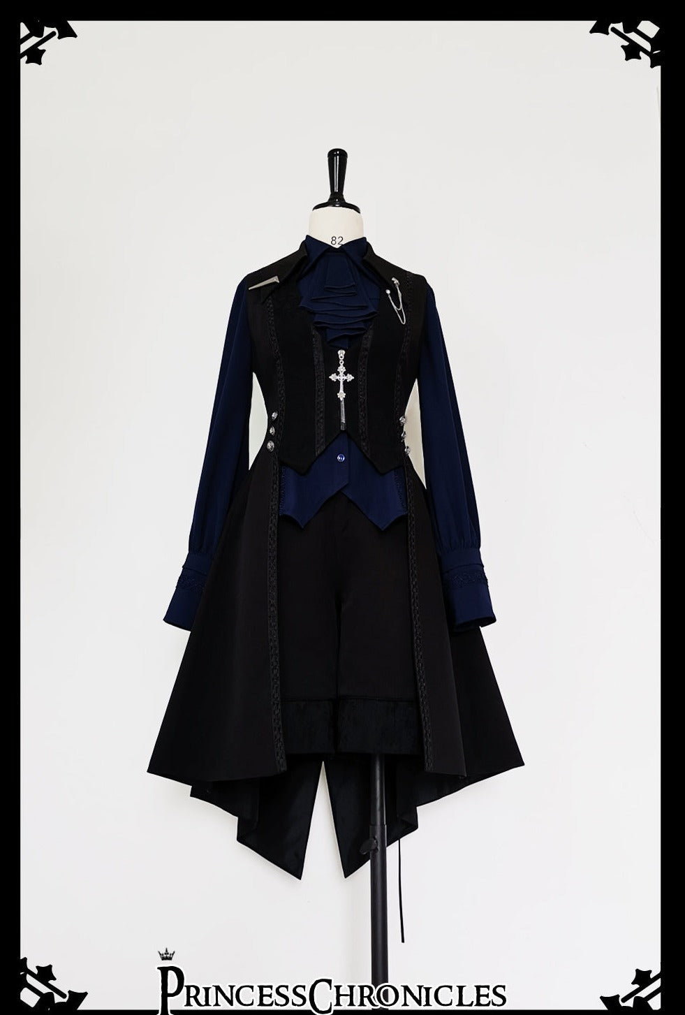 Princess Chronicles - Black and Blue - Male Lolita Ouji Swallowtail Vest S Female Vest (in stock)