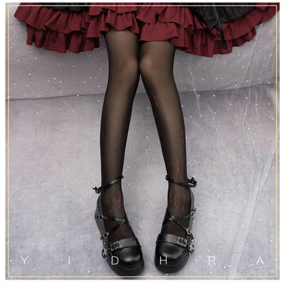 Yidhra~Song and Lights~Lolita Tights Free size black and red 