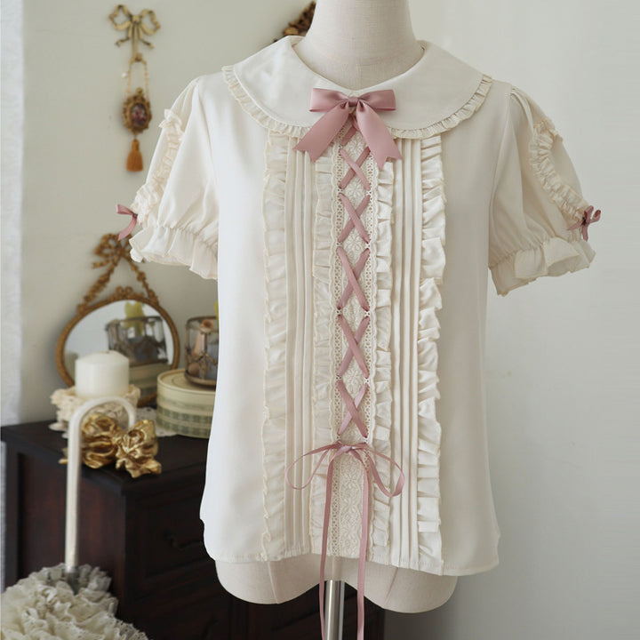 Eieyomi~Kawaii Lolita Summer SK and Blouse short sleeve blouse S 