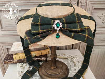 Miss point~Rose Silhouette~Elegant Handmade Lolita Flat Hat dark green plaid  