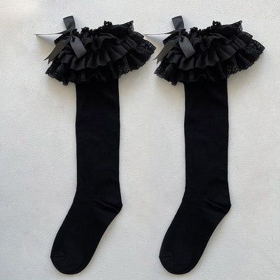 (BuyForMe) Mixiu~Lolita Bow Cotton Socks Lace Socks Free size black with black lace 
