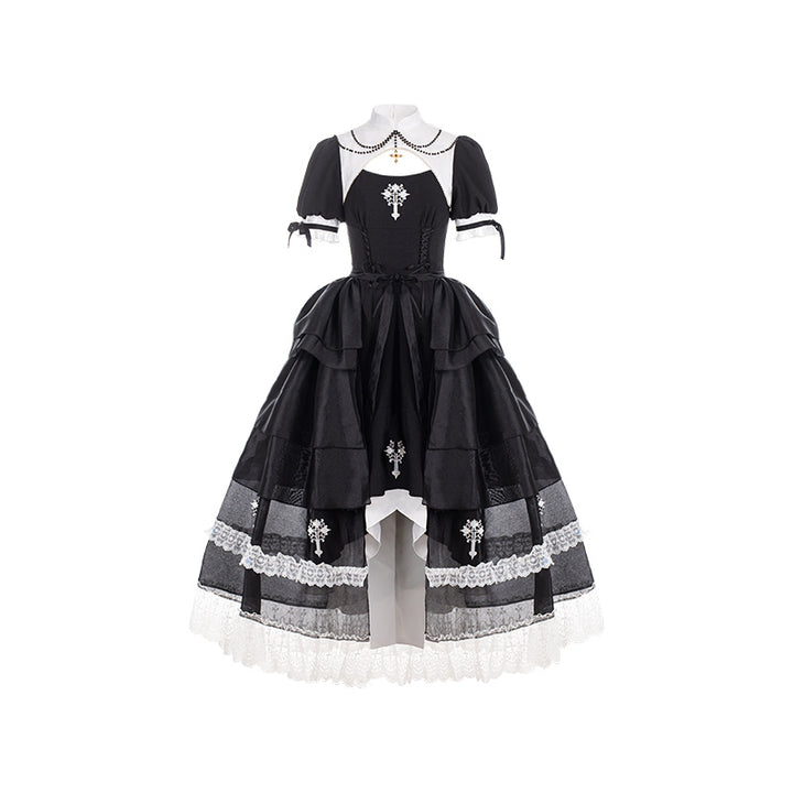 With PUJI~Prayer of the Dead~Gothic Nun Lolita OP Dress S fullset (gothic OP+overskirt) 