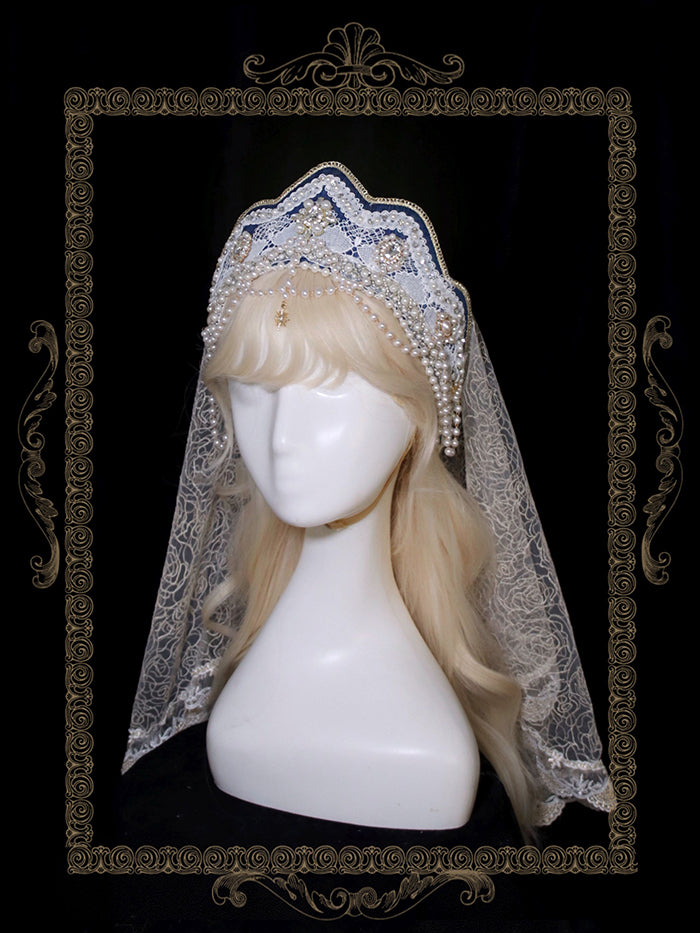 Alice Girl~Girl Anniversary~Multicolor Lolita Crown With Veil navy blue large crown headwear  