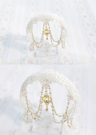 SweetDreamer~Lolita Lace Veil Set Headband ivory hair band  