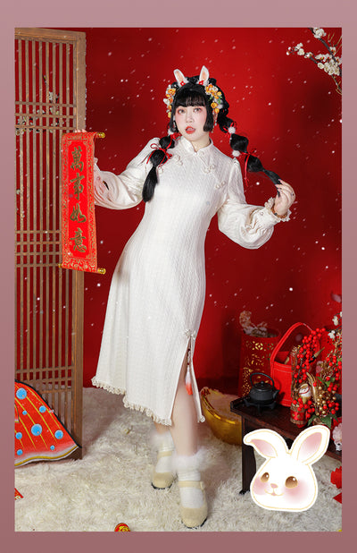 Yingtang~Plus Size Han Lolita Winter Rabbit Cheongsam Set   