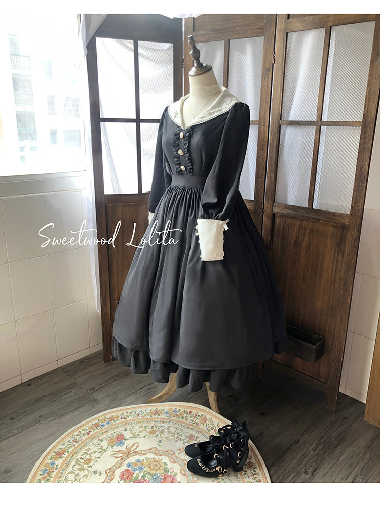(BuyForMe) Sweet Wood~Lola's Diary~Multicolors Classic Lolita Plus Size OP Dress (2XL 3XL L M S XL / black) 6104:753