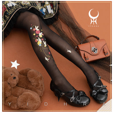 Yidhra~Rabbits~Lolita Accessory Printed Pantyhose black(silk 20D) free size 
