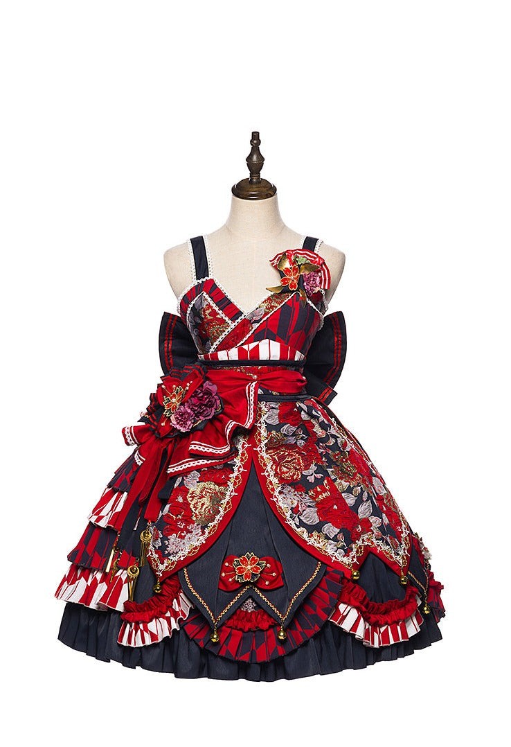 Youruipai - Japanese Wa Lolita Tea Party Red Dress (L M S / JSK) 2370:38043