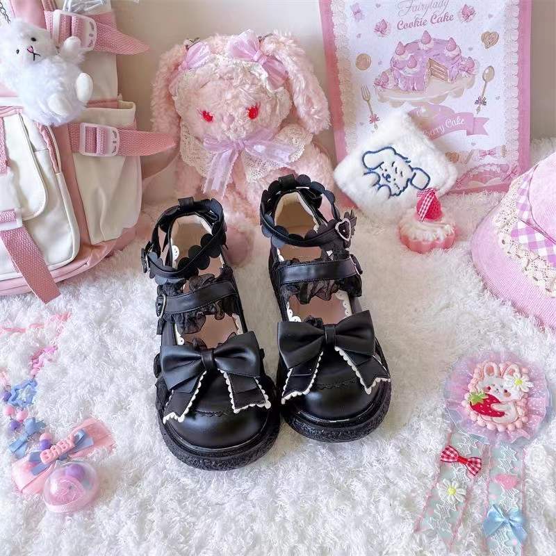 (Buyforme)Yaya~Kawai Lolita Bow Low Cut Leather Shoes 34 black 