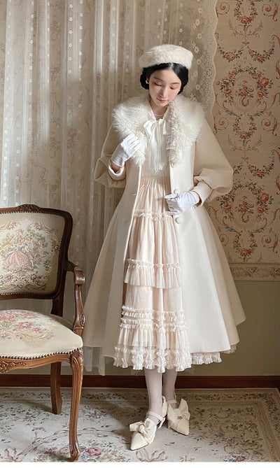 Beleganty~Ona~Retro Slim-fitting Woolen Winter Lolita Overcoat XS beige wool fabric (including wool ) 
