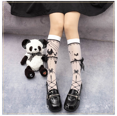 Yidhra~Wedding Night Butterfly~Kawaii Lolita Summer Stockings free size night butterfly-half black-gorgeous version-calf socks 