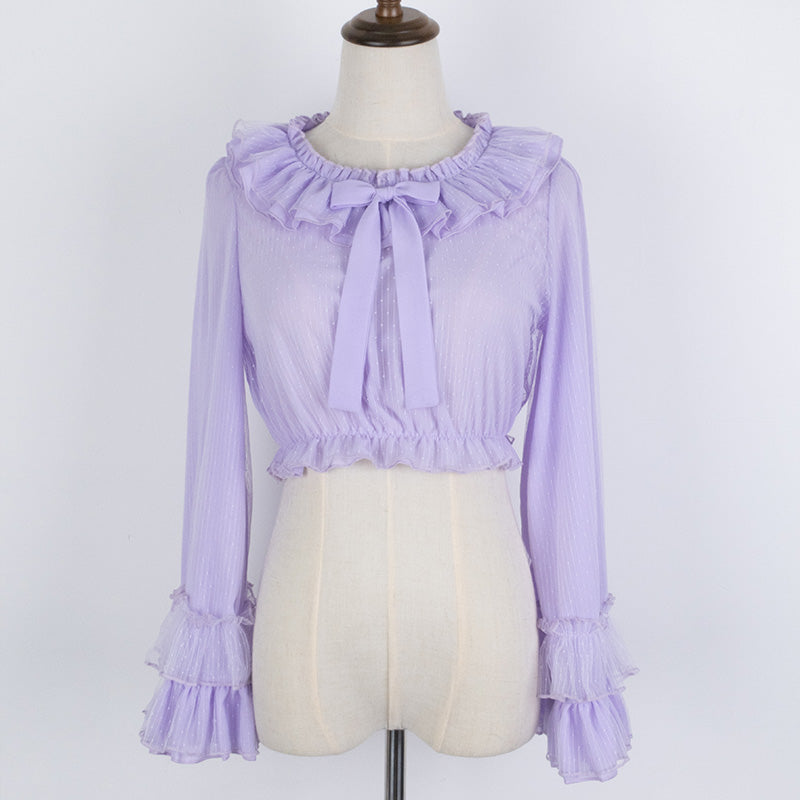 Sakurada Fawn - Plus Size Lolita Blouse Cheese Chocolate Long Sleeve M purple