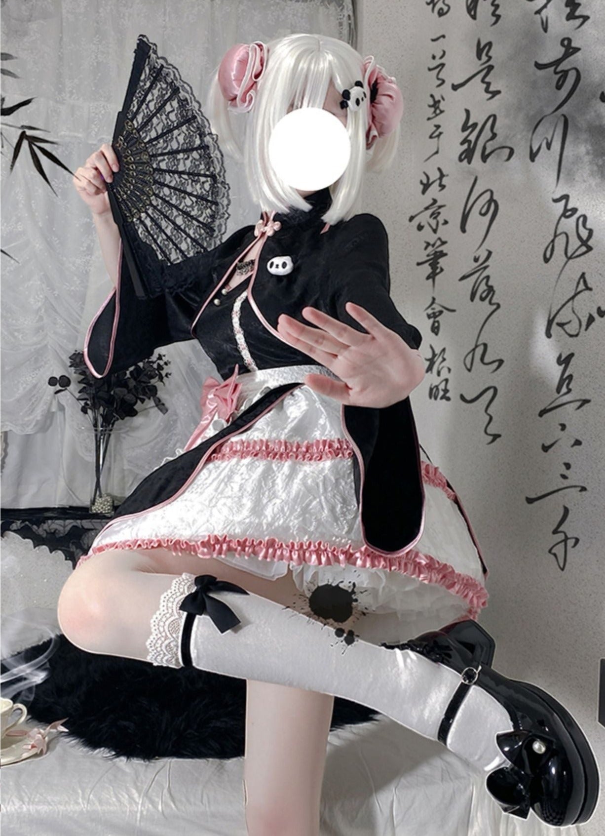 With PUJI~Cat Fist~Chinese Qi Lolita Maid Bolero JSK Set   