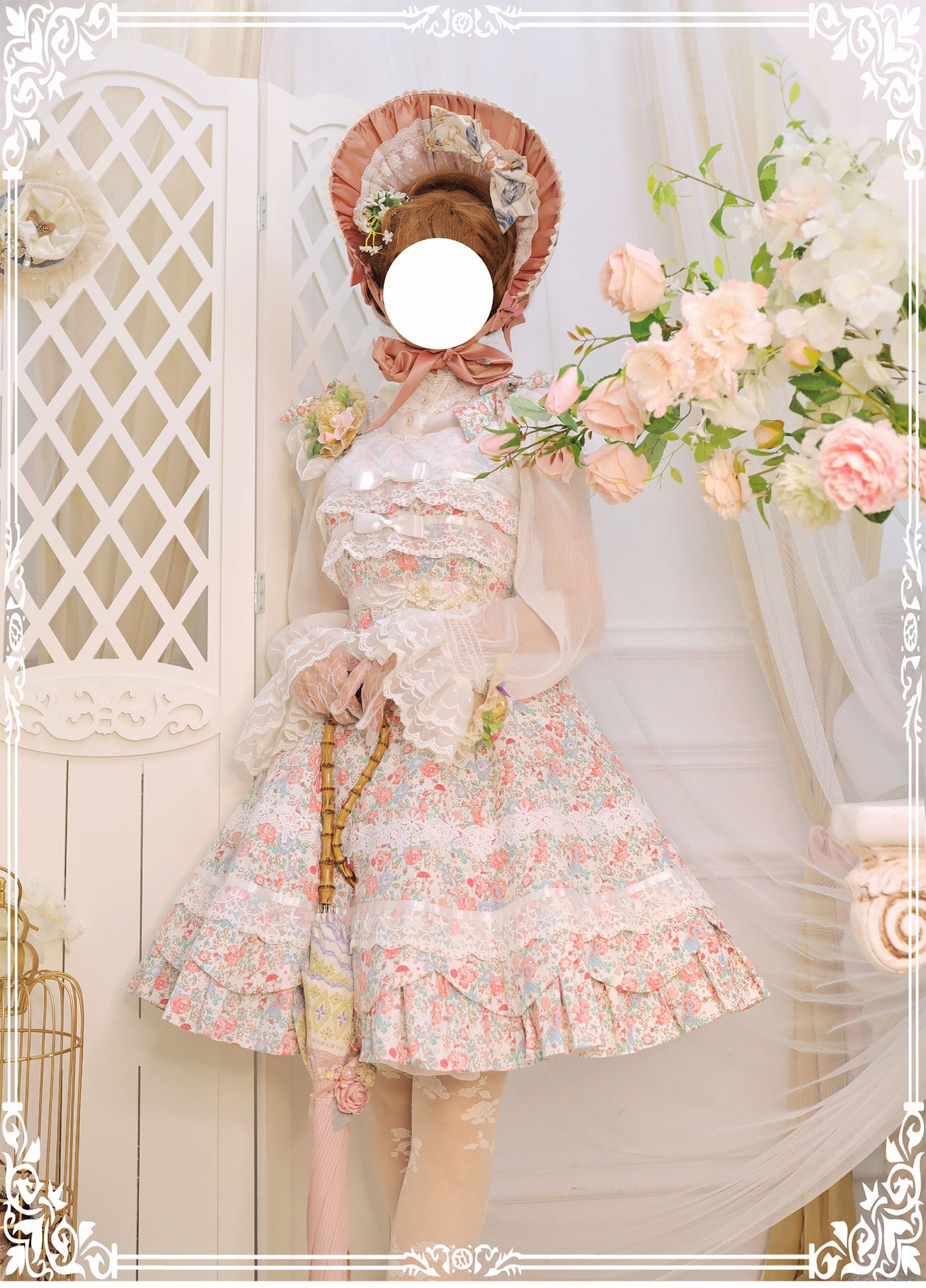 Magic Tea Party~Solid Color Lolita Casual Dress Floral Dress JSK S Lace chest pink flower