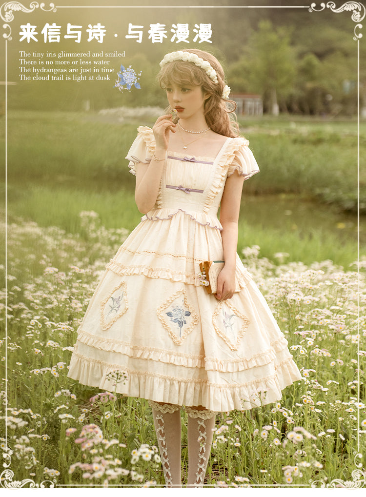 With Puji~Letters and Poems · Long Spring~Country Lolita Embroidered OP Dress   