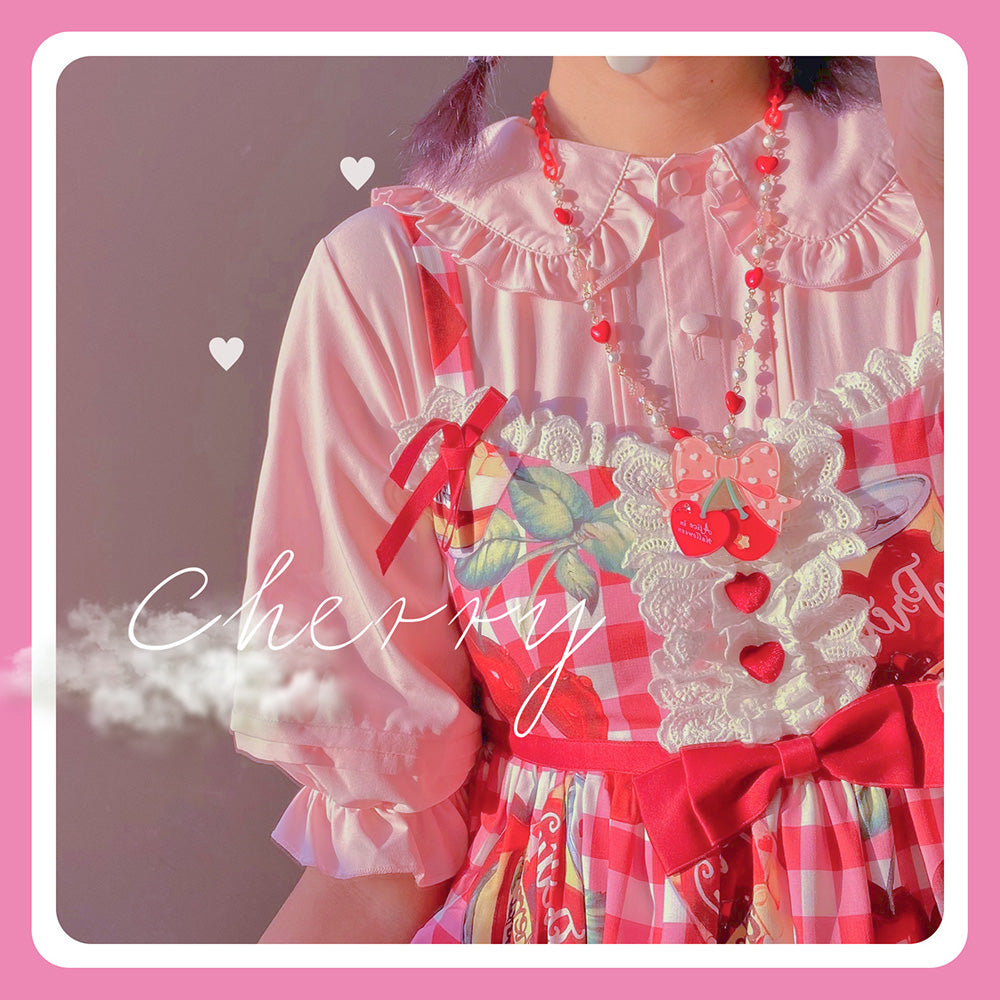 Halloween Alice - Sweet Cherry Lolita Plastic Necklace Ring red chain cherry necklace