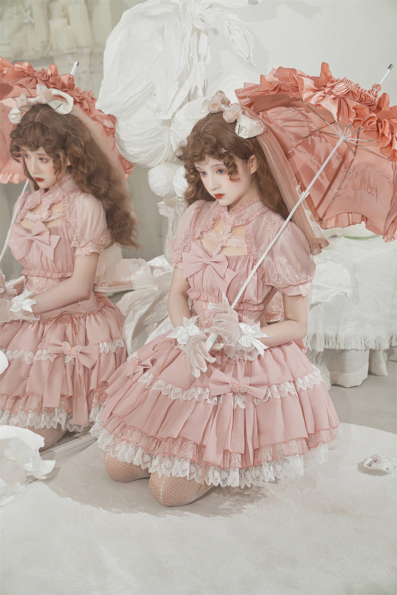 Your Princess~Cross Dream~Sweet Lolita Lace Pink OP Dress   