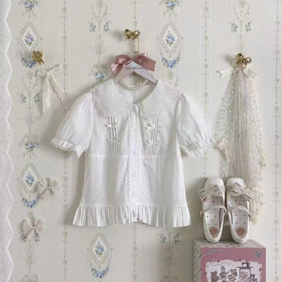 (Buyforme)Yaya~Little Fluttershy~Multi-Colored Cotton Lolita Shirt S white 
