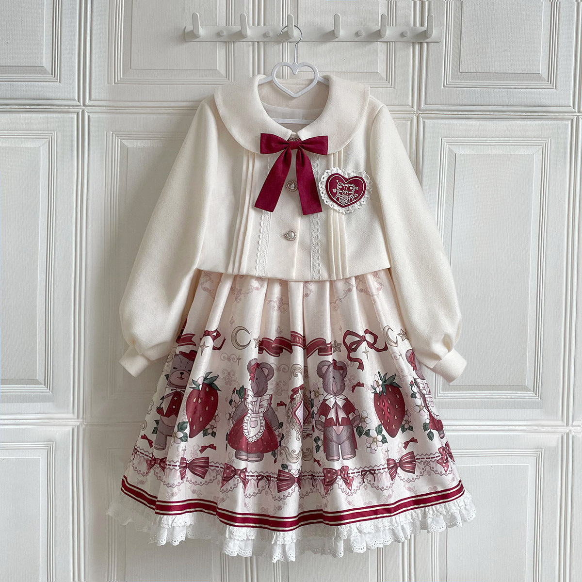 Designer's Gift~Christmas New Year Winter Lolita JSK Coat Set S white coat+JSK 