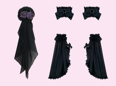 (BuyForMe) DiamondHoney~Hime Lolita Fish-bone Dress Set flower ball hairpins black 
