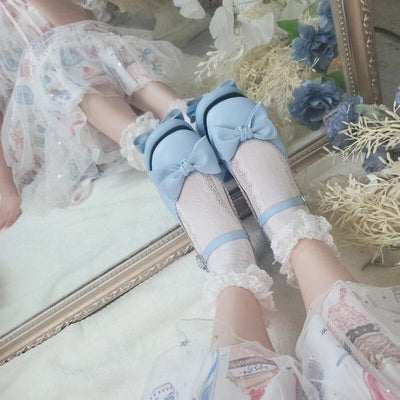 Sosic - Kawaii Lolita Bow Falt Shoes 34 light blue