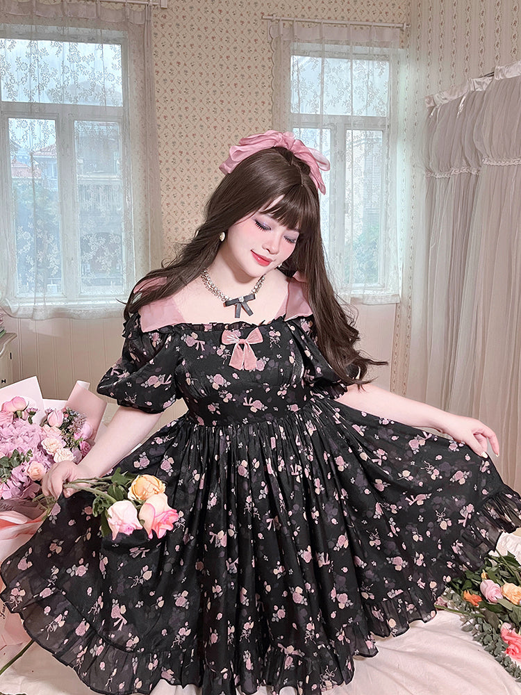 HardCandy~French Retro Plus Size Sweet Floral Lolita Dress   