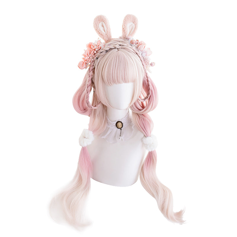Hengji~Peony Rabbit~75cm Long Curly Pink Princess Wig   