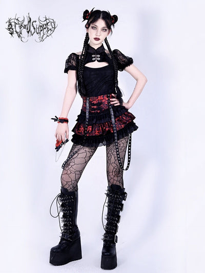 Blood Supply~Dark-themed Lolita Black Lace Fake Bolero Top   