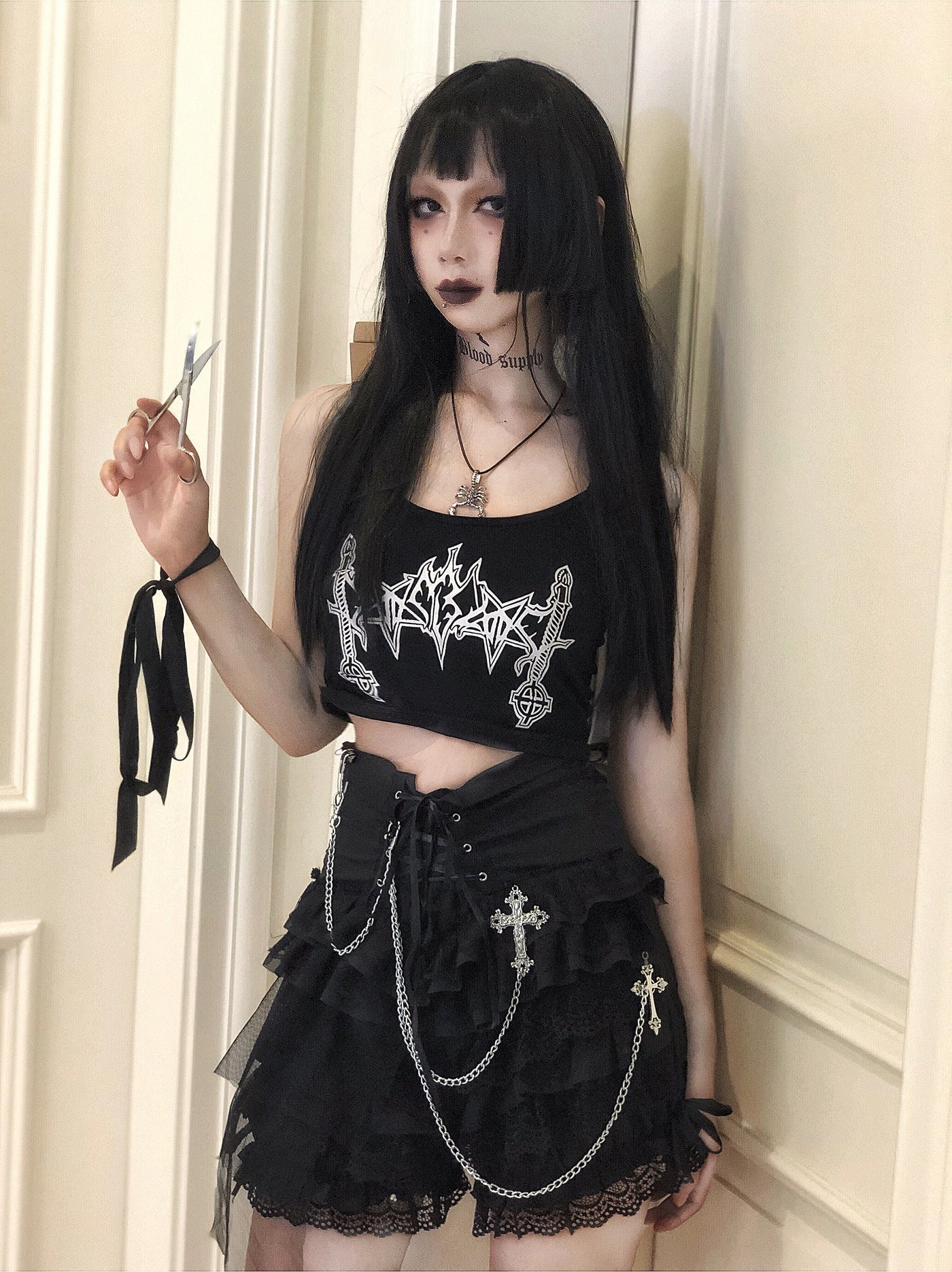 Blood Supply~Goth Punk Dark-themed Lolita Black Skirt   