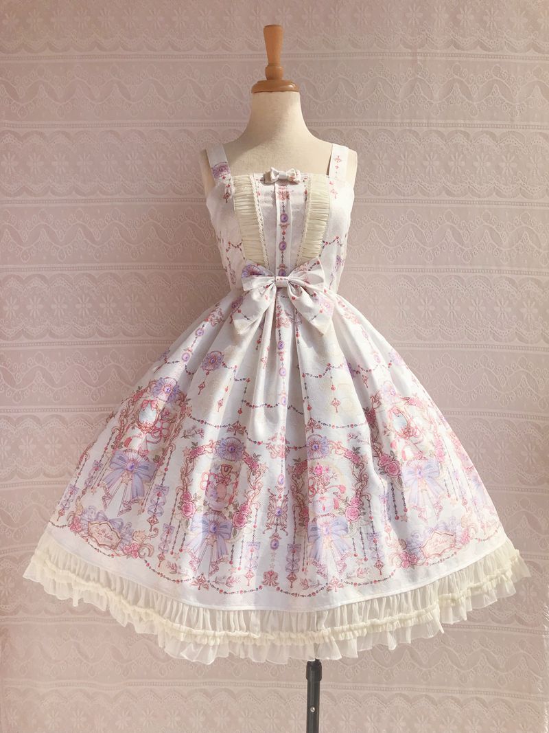 Yilia~Sweet Printing Winter Lolita JSK Dress XS beige 