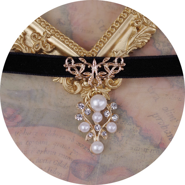 Rose of Sharon~London Afternoon Tea~Elegant Lolita Daily Choker Pearl ball pendant