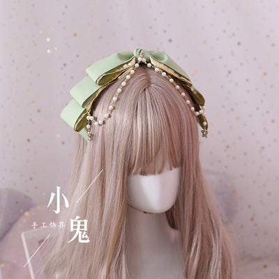 Xiaogui~Gothic Accessories Lolita Bow KC Hairclip matcha color  (multilayer beads KC)  