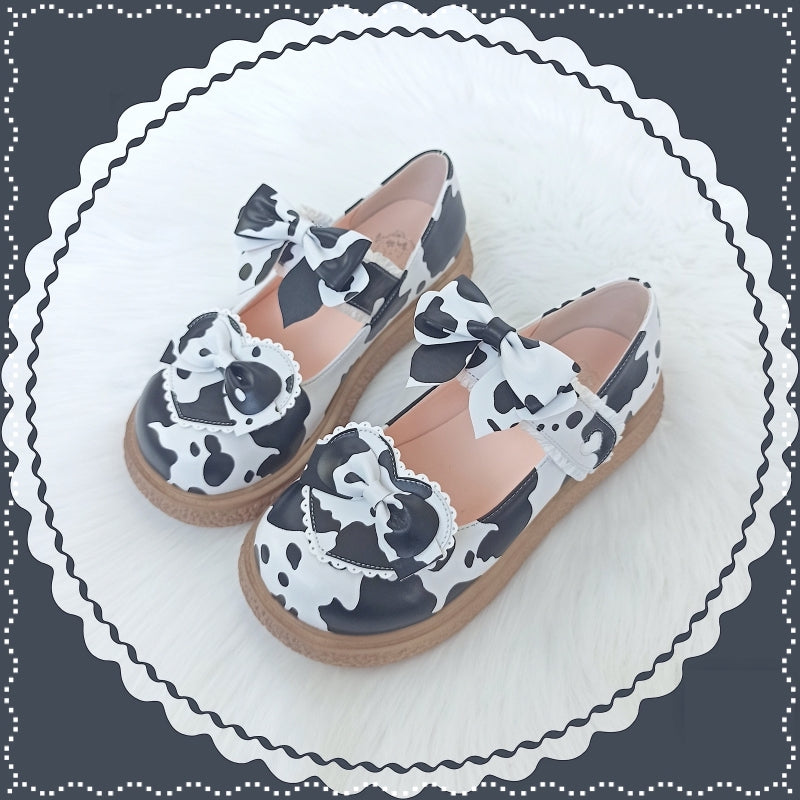 Lixing Luo - Cute Milkmaid Round Toe Multicolor Lolita Shoes 34 cow color