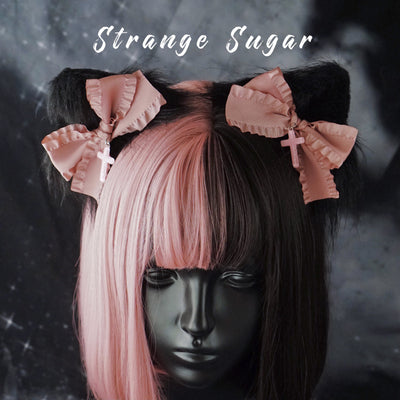 Strange Sugar~Gothic Lolita Handmade Headdress pink bow cat ear hairclip  
