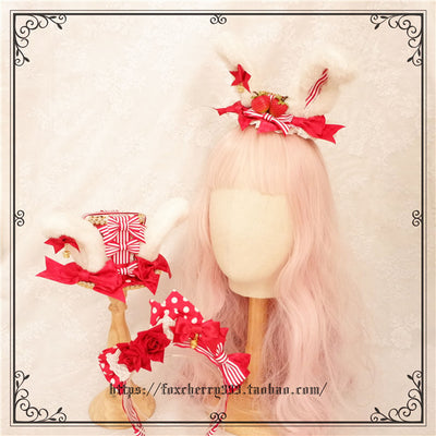 Fox Cherry-Sweet Lolita Flower Rabbit Ear Headdress   