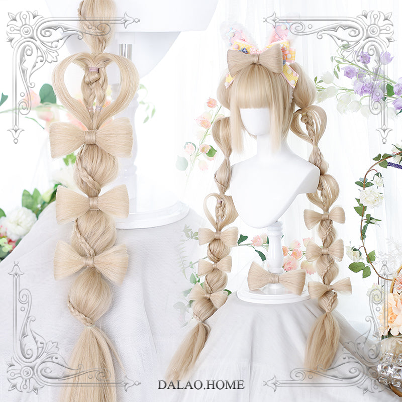 Dalao Home~Long Sweet Lolita Wig With Ponytails free size Yiwang Hutao hairstyle ①+ 8* bows 