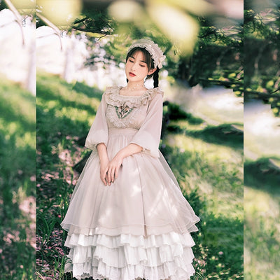 With Puji~Stitchwork Elegant OP Dress S beige 