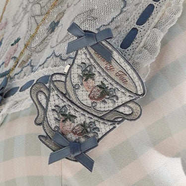 (Buy for me) CEL Lolita~Porcelain Teaparty~Embroidery Lolita Headress, Brooch and Bag Accessory blue embroidery brooch  