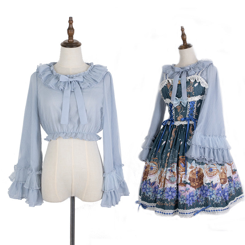 Sakurada Fawn - Plus Size Lolita Blouse Cheese Chocolate Long Sleeve